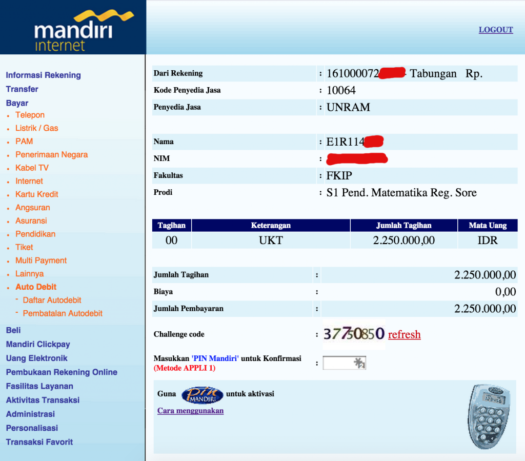 Cara pembayaran SPP via Internet dan Mobile Banking 